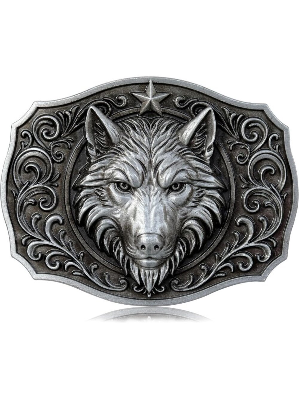 Men Wolf Silver Vintage Cowboy Big Buckle Western Style Belt
